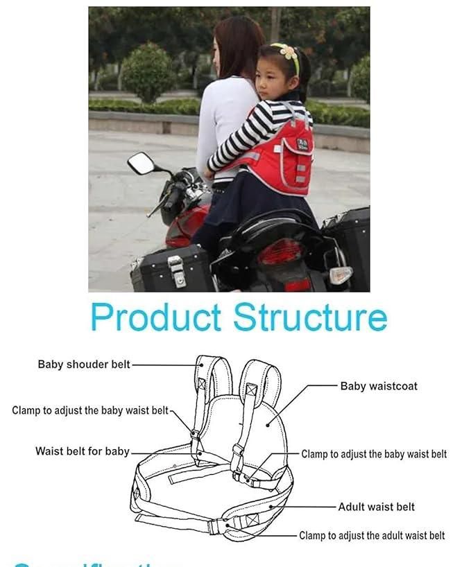 Child Safety Belt for Two-Wheeler | Adjustable Harness | Helmets Compatible | 1-8 Y